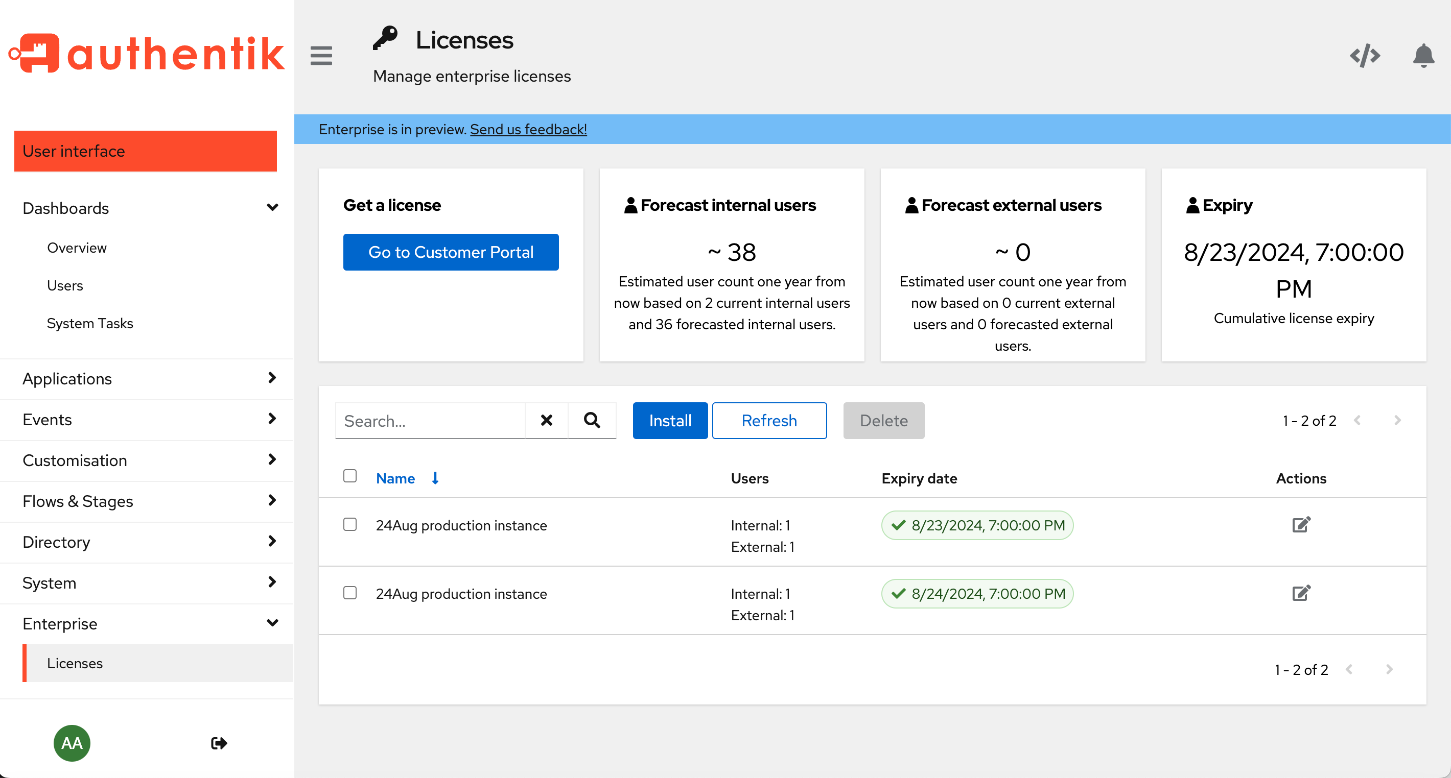 &quot;Admin interface licenses page&quot;